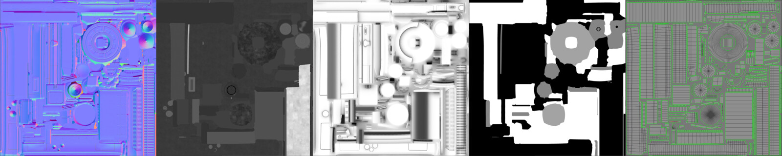 Normals, Roughness, AO, Metallic, UVs