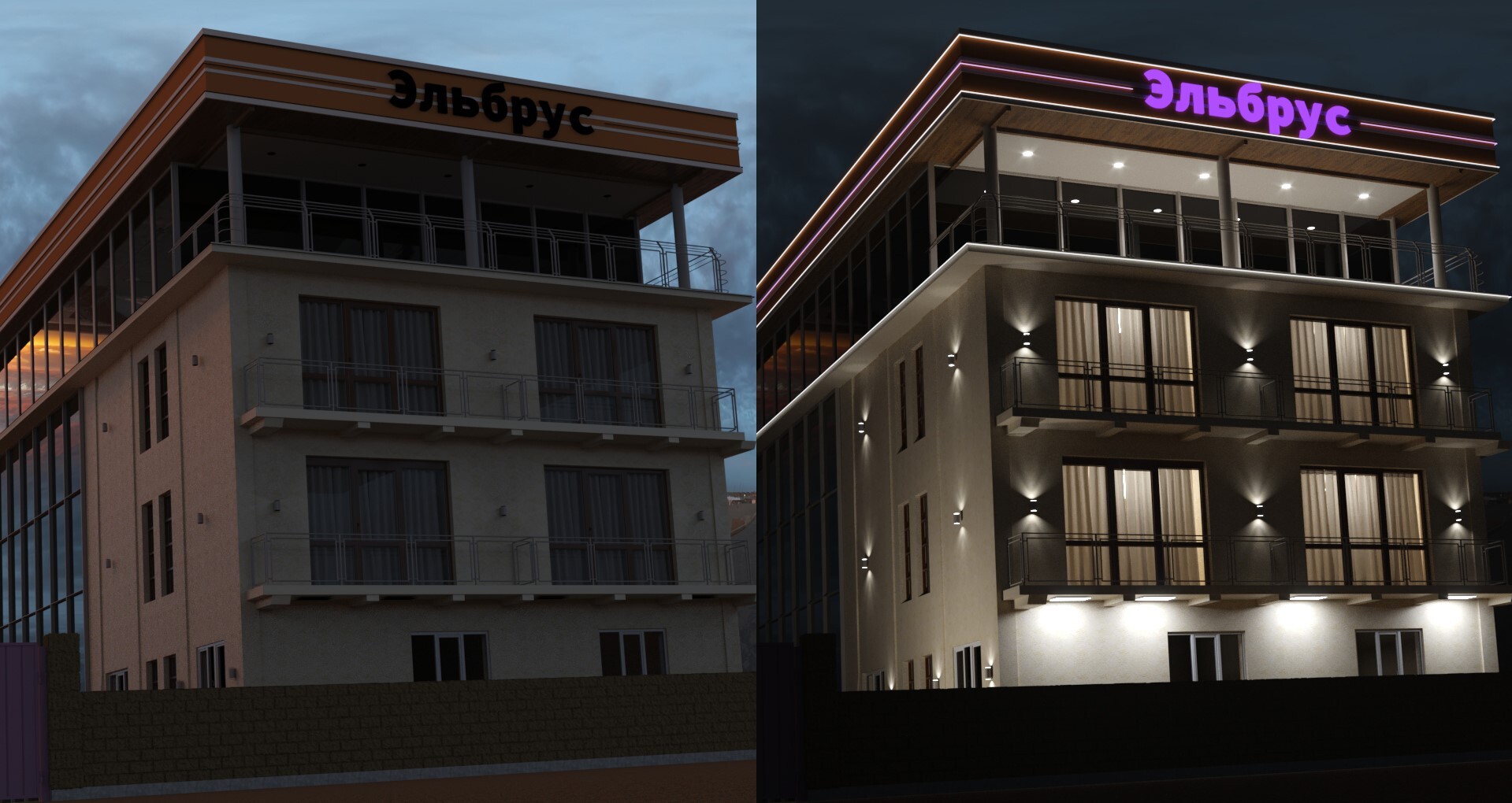 ArtStation Facade lightning for Elbrus hotel