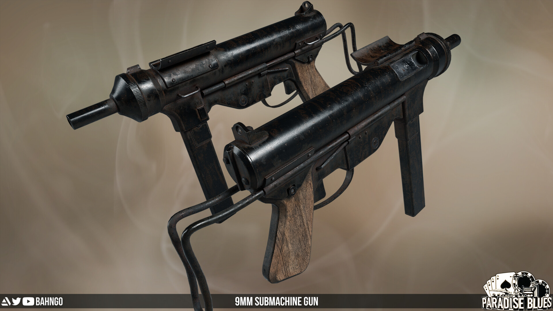 Artstation 9mm submachine gun paradise blues fallout zombies 