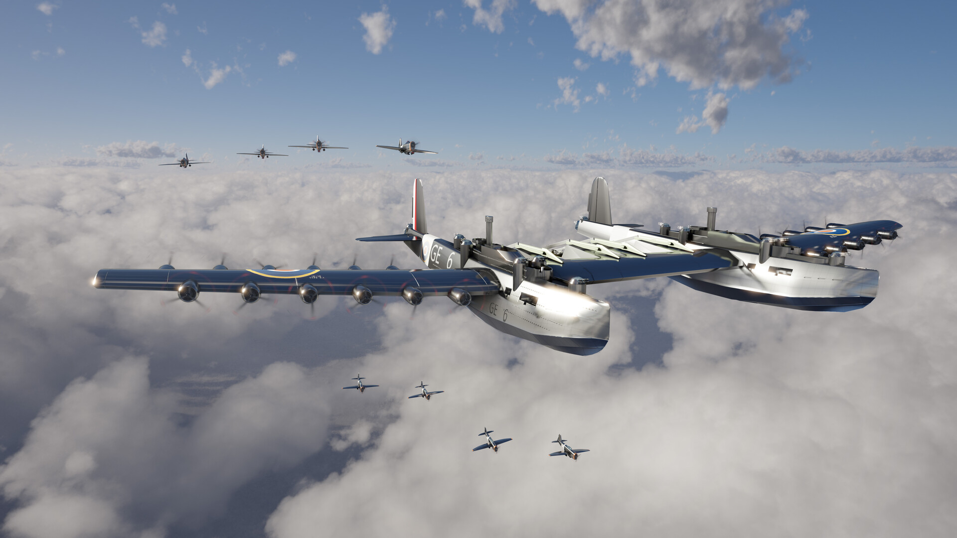 ArtStation WW2 Era flying Aircraft carrier.