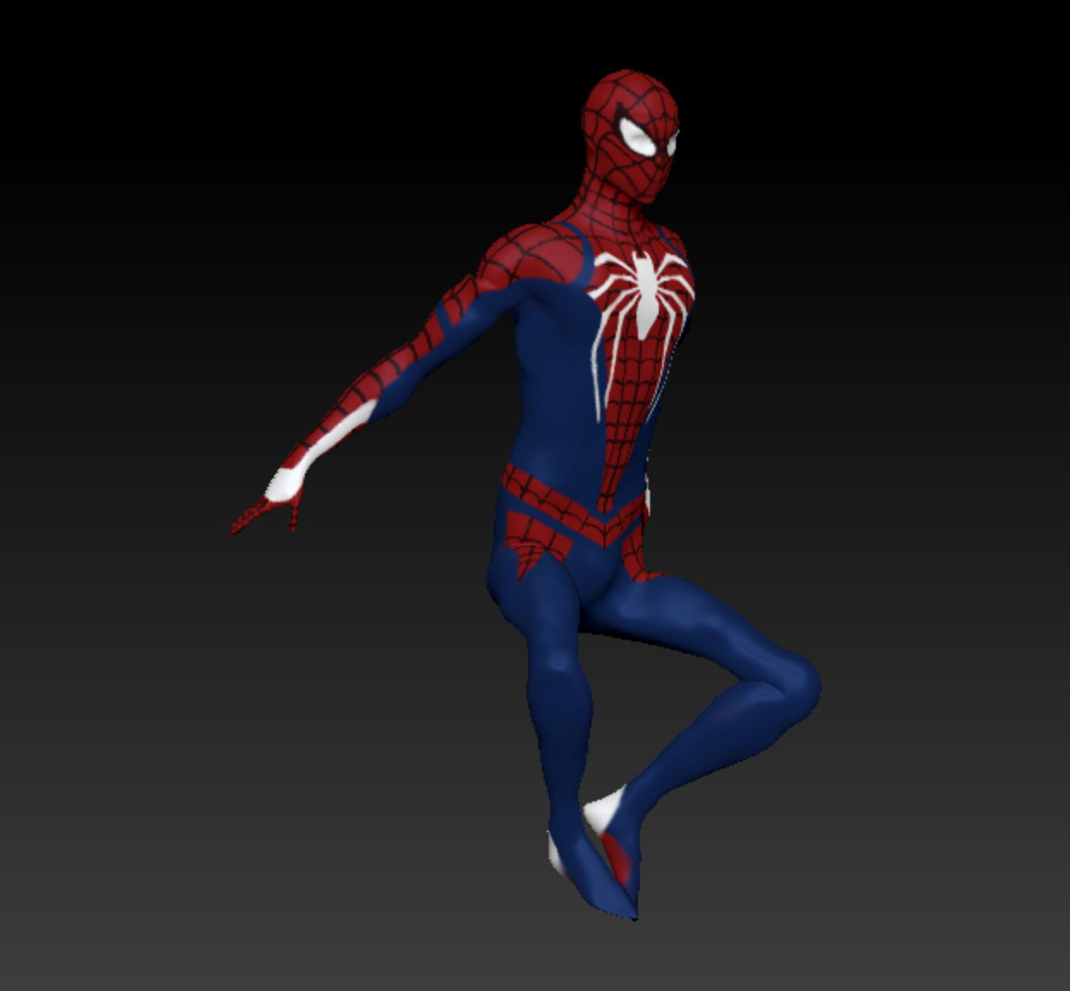 Final poly-painted &amp; posed sculpt, three-quarter view 