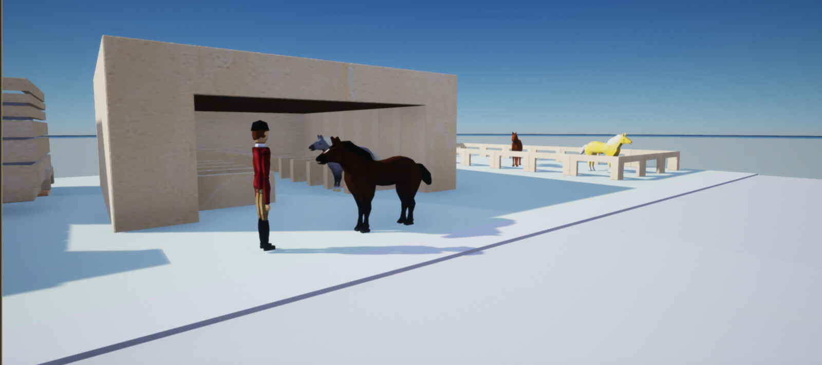 Close-up of the toy block stable 