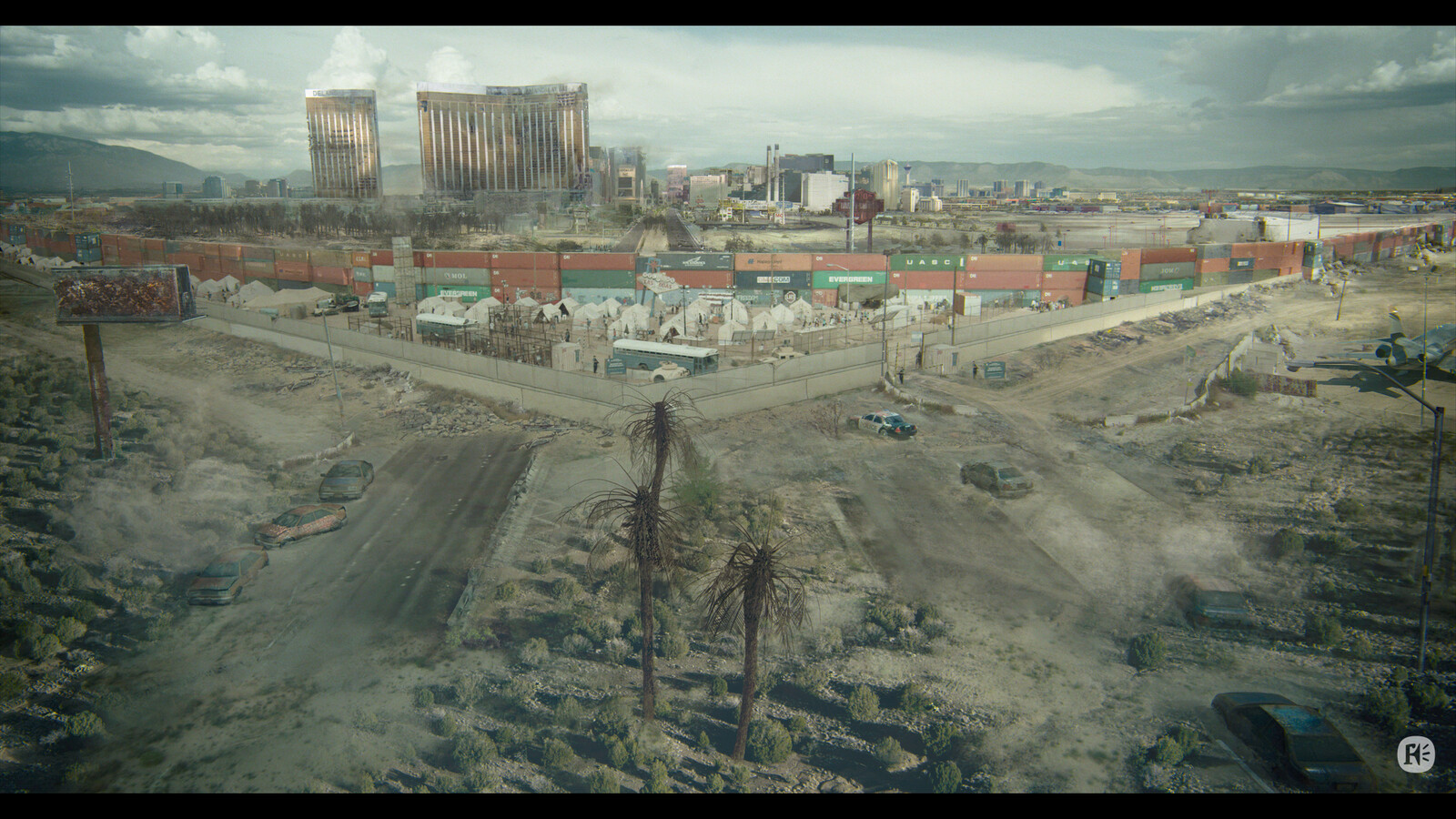 Establisher(wide ouside): Las Vegas strip Vis Dev, zombie containment area. by FD