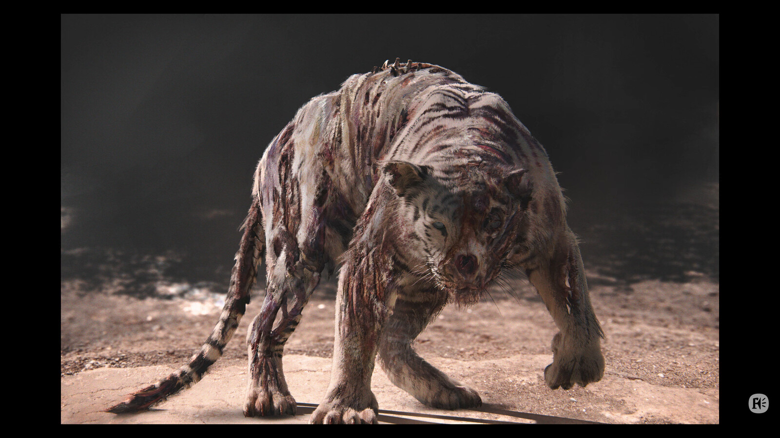 One of the "Valentine" VisDev submission. From early Lookdev renders, we had to turn our little friend into a "zombie Tiger", goal was to get clear directions on decay etc
Framestore's Art dpt did some artw. of the beast earlier on the show by BP/SL
