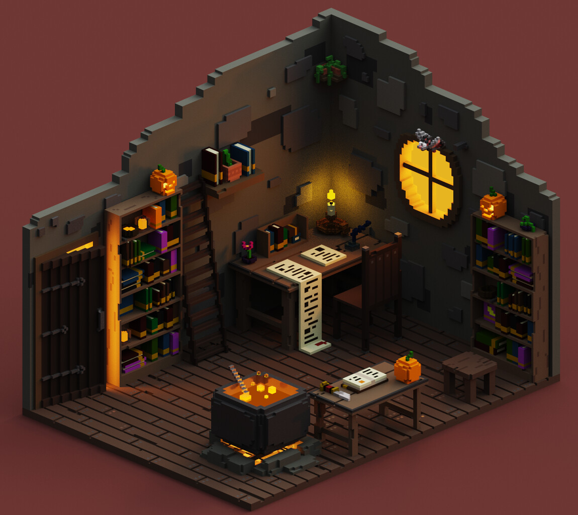 ArtStation - Pumpkin Alchemist Library Voxel