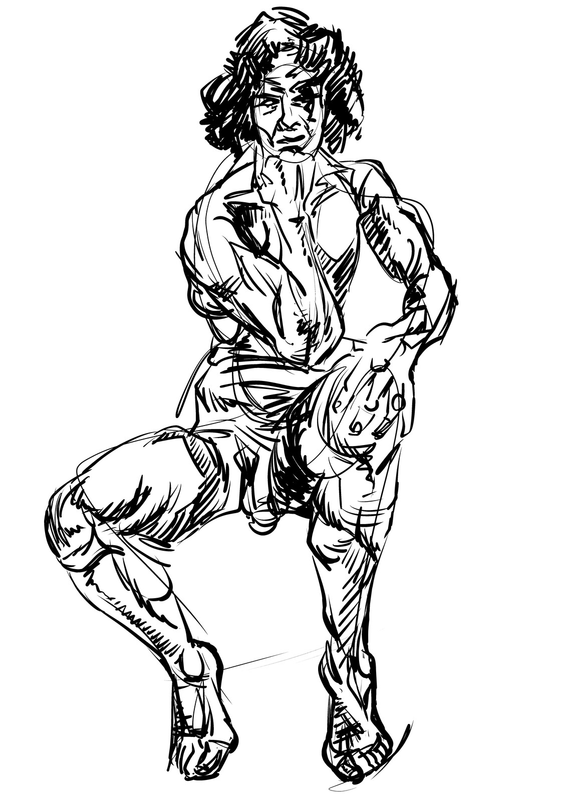 Andrew doing 'The Thinker', digital ink.