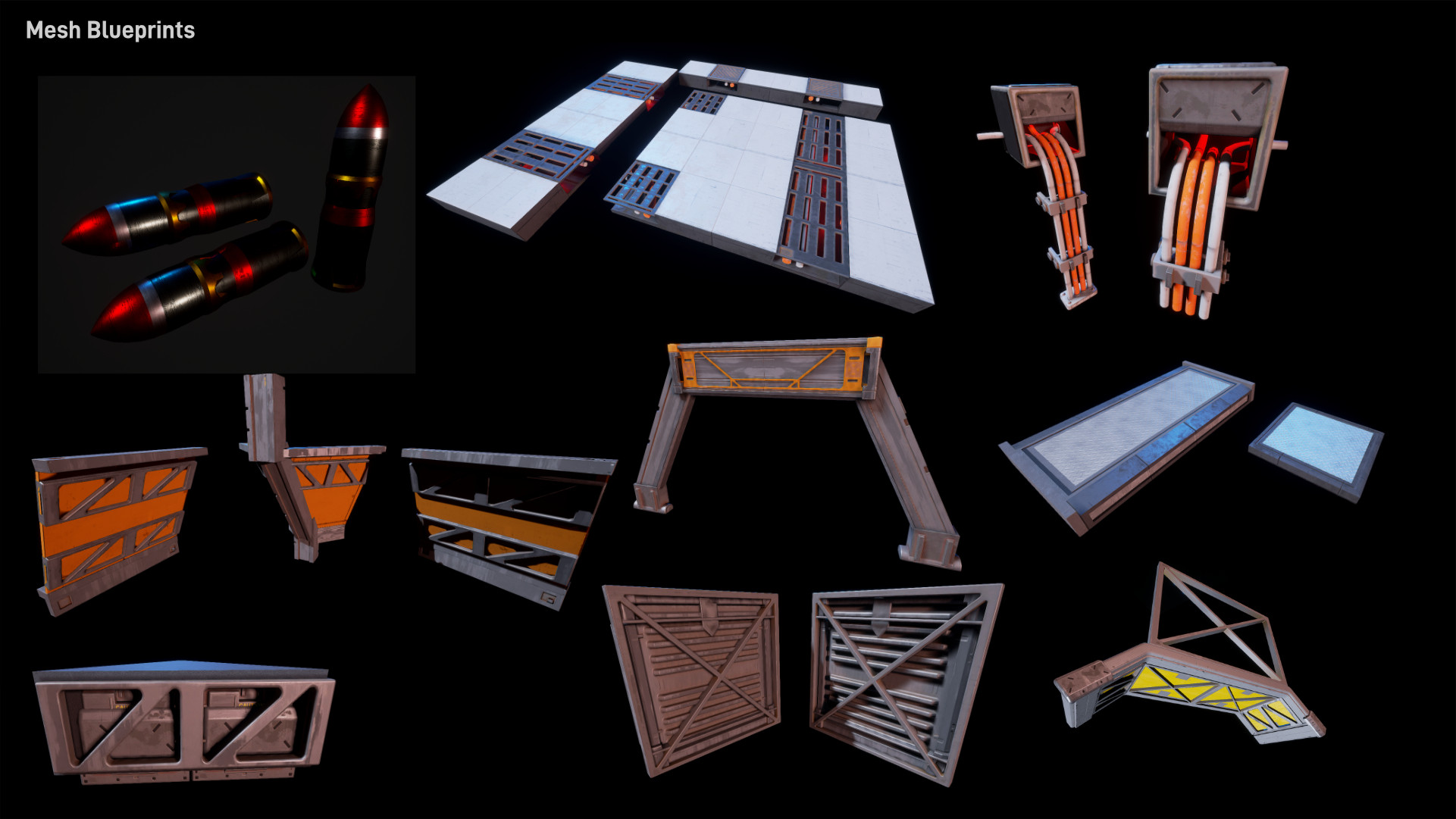 Static mesh blueprints made for ease of environment construction and editability.