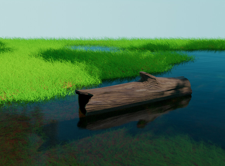 Wooden log: Textured in Substance 3D Painter and look developed with ILM's MaterialX Lama