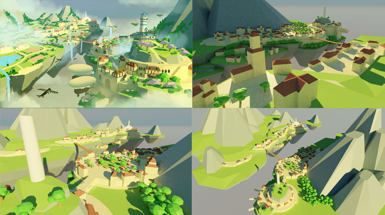 Composition explorations done in Blender. I paint over the version that the client chose before going over it with Linework