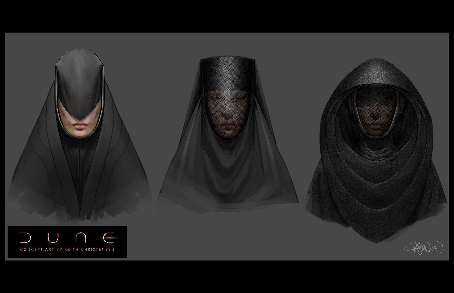 Some of my exploration of Bene Gesserit headdress.