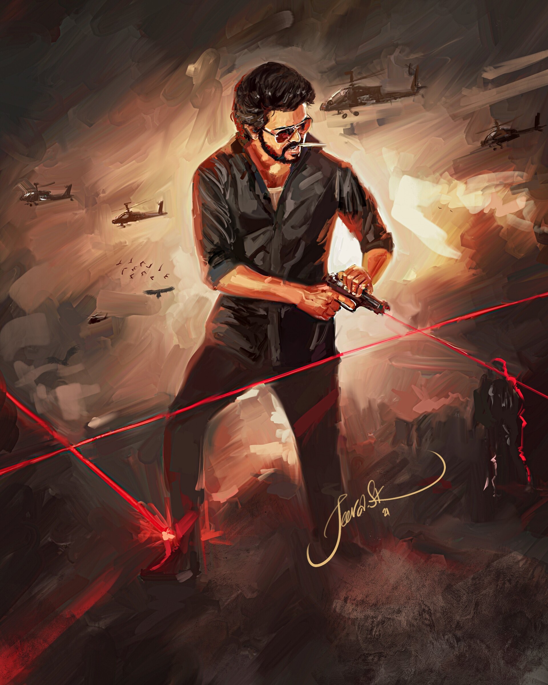 Jeeva Artist Beast Thalapathy Vijay Artwork 2021 Beast Master Artwork Painting Oilpainting Thalapathy66
