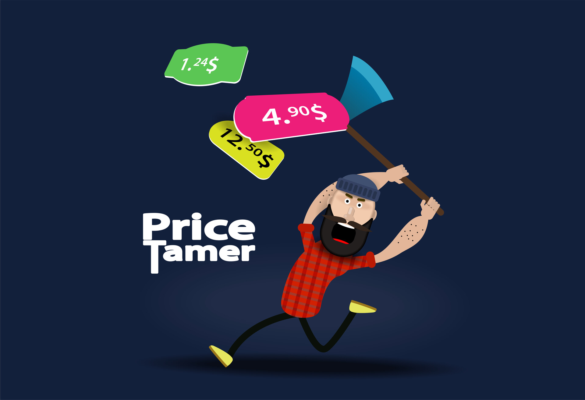 ArtStation A woodcutter with an axe cuts price tags for goods