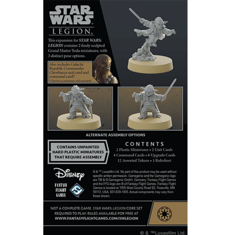 Back of the beautiful packaging featuring all of Yoda's pose options for the miniature.  Packaging done by the amazing graphic design department at Atomic Mass Games!