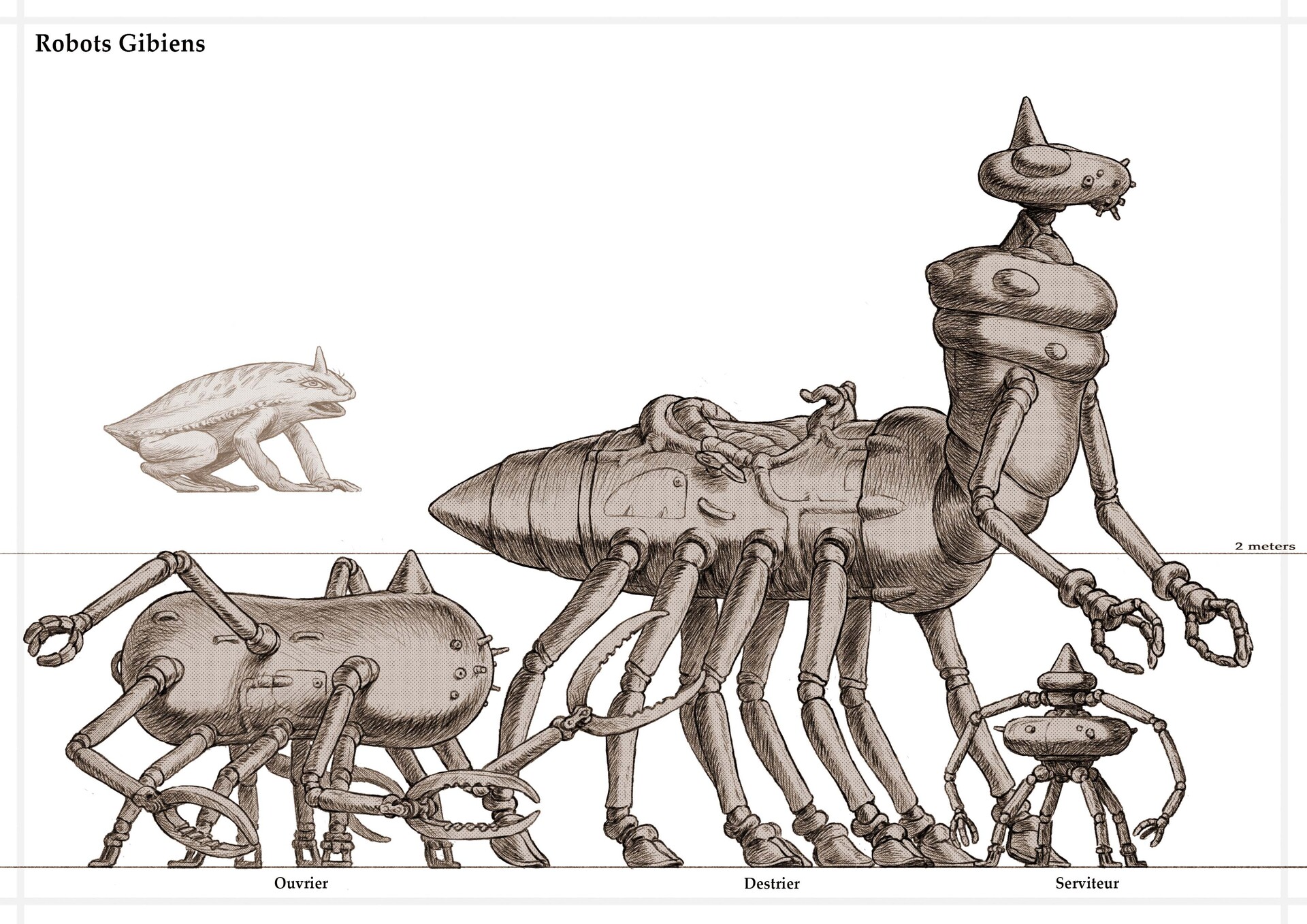 I find robots tough to draw, maybe just because of their joints. But still fun to design.