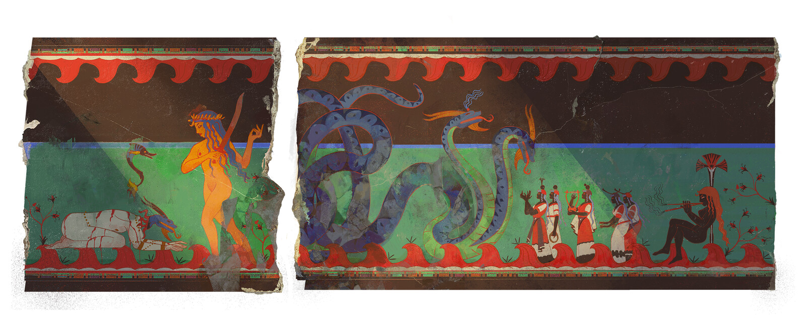 Fresco paintings of the two-headed Hekas Tomb - A reconstruction of the Cirta/Eukele Mythologems.