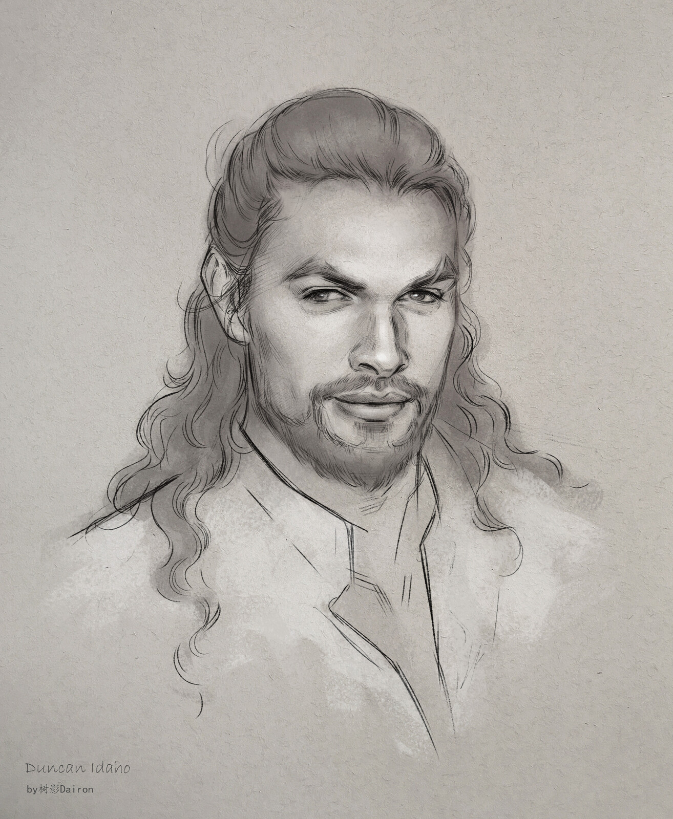 Portrait drawing sketch: Duncan Idaho from the movie Dune (played by Jason Momoa)