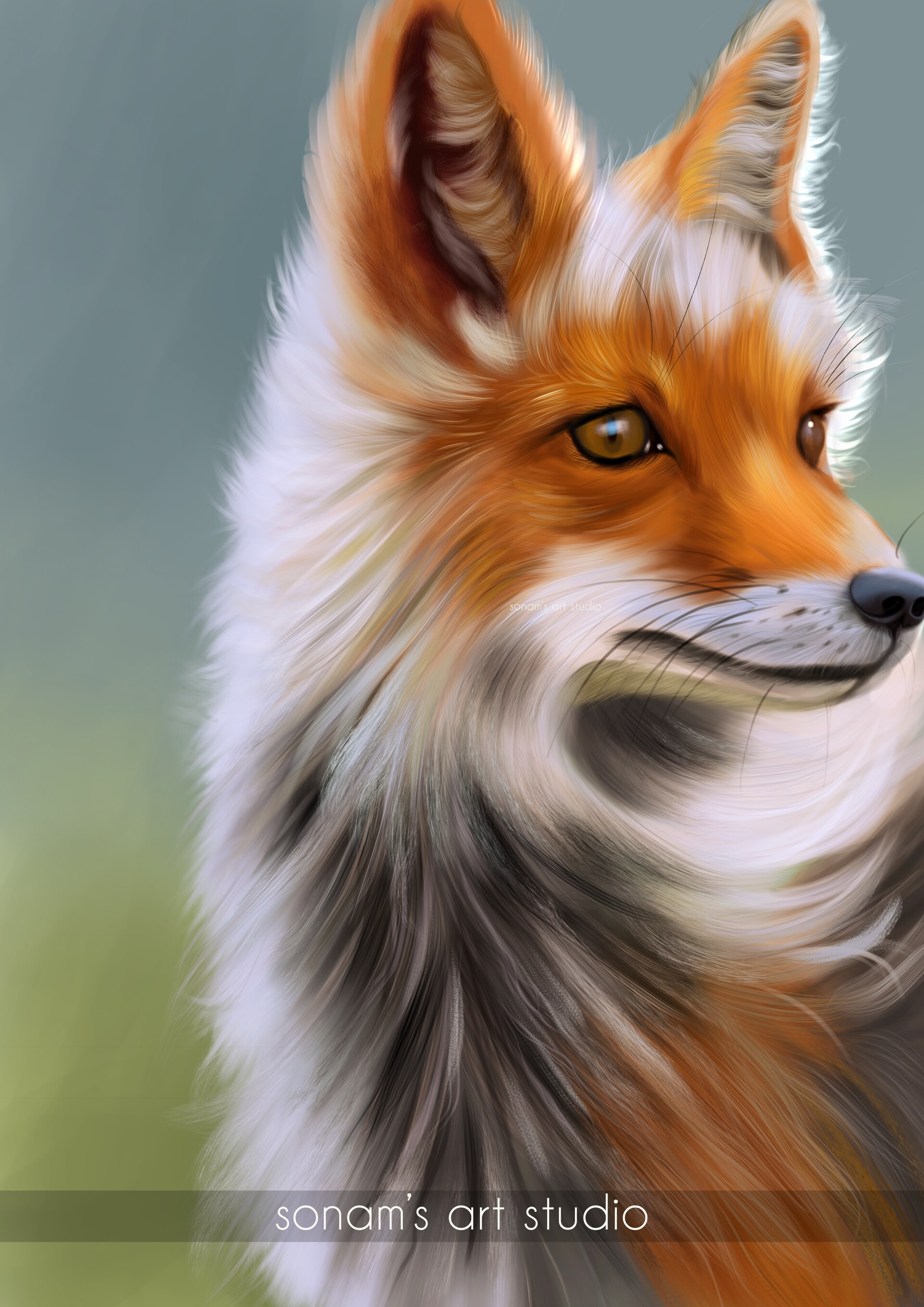 ArtStation - fox digital art / fur animal portrait
