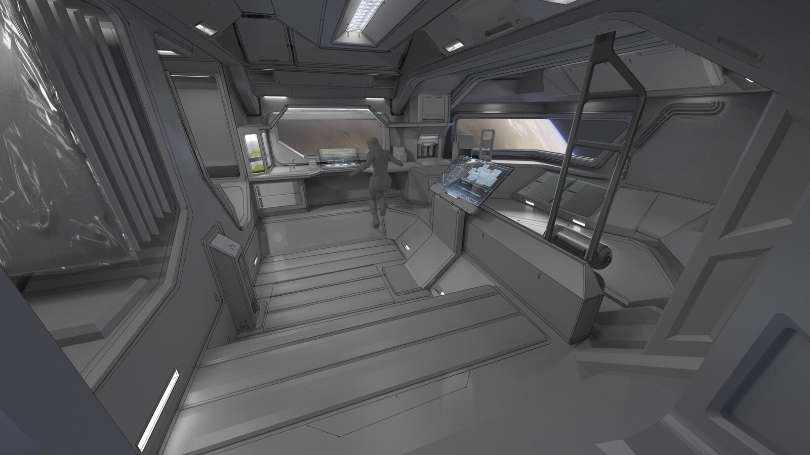 Harlans Ship Interior Sketch