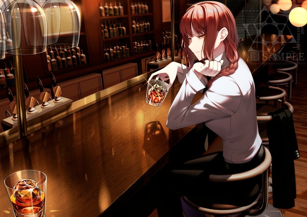 ArtStation - Makima-san having a drink at the bar after work (skeb)