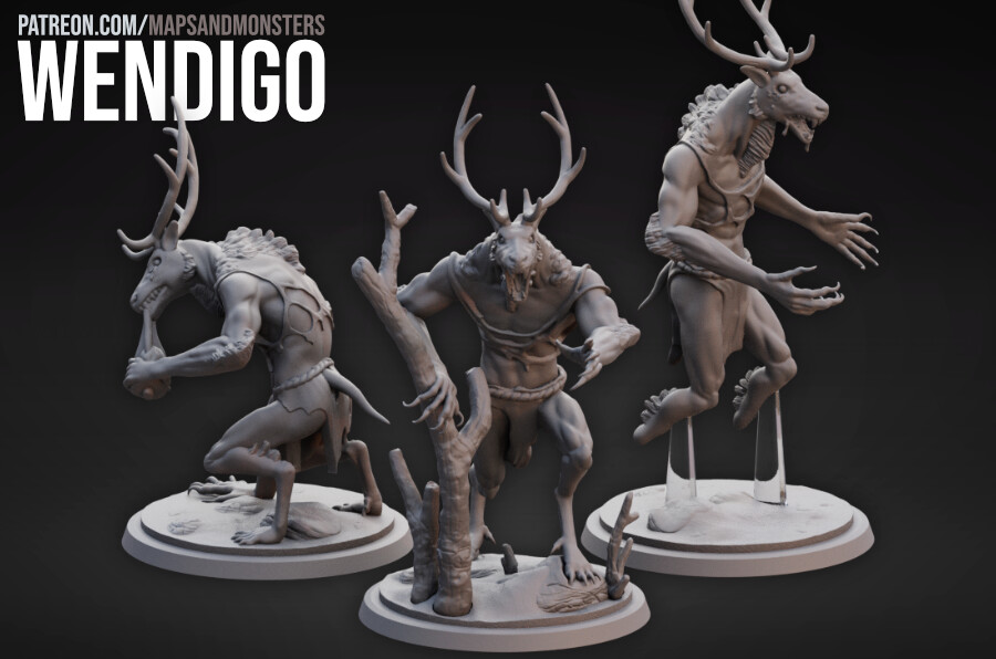 Wendigo: 3D printable miniatures for the role playing game Pathfinder 2E. 