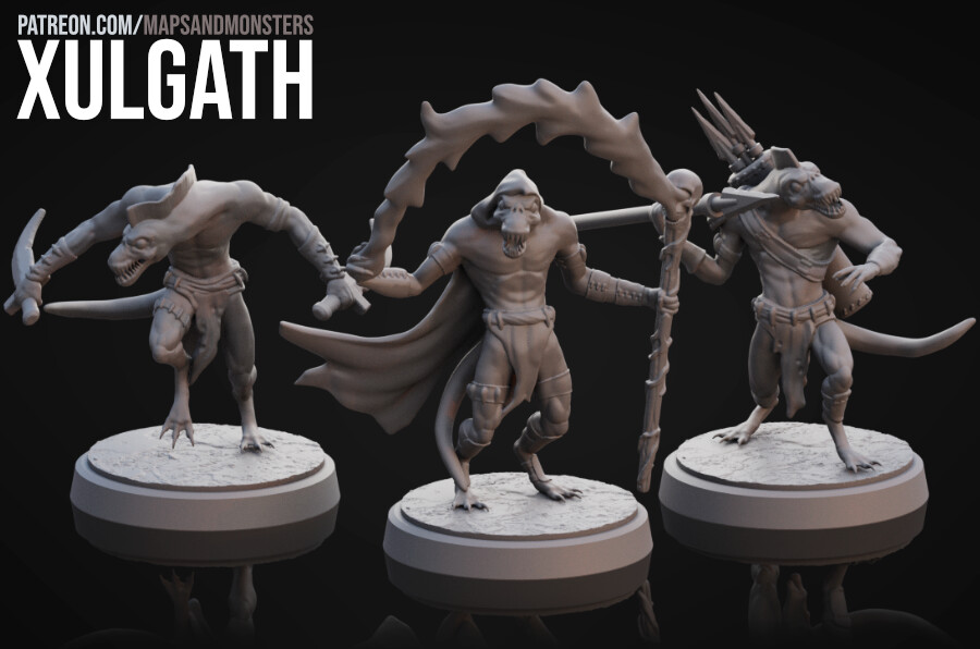 Xulgath: 3D printable miniatures for the role playing game Pathfinder 2E. 