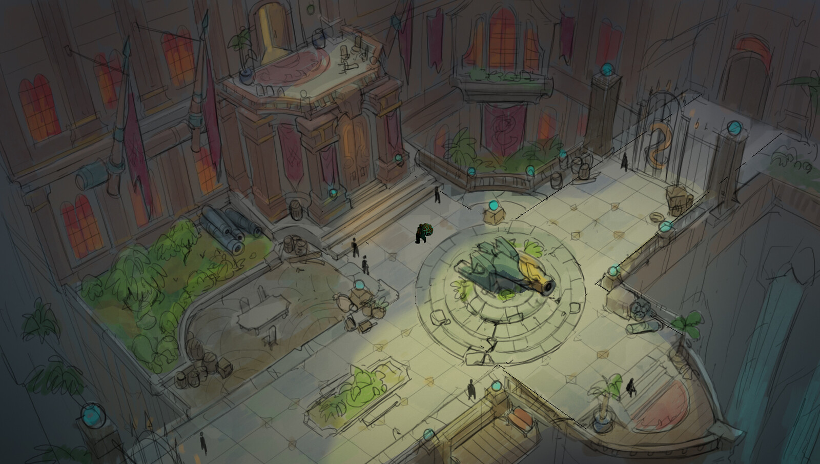 manor courtyard drawover