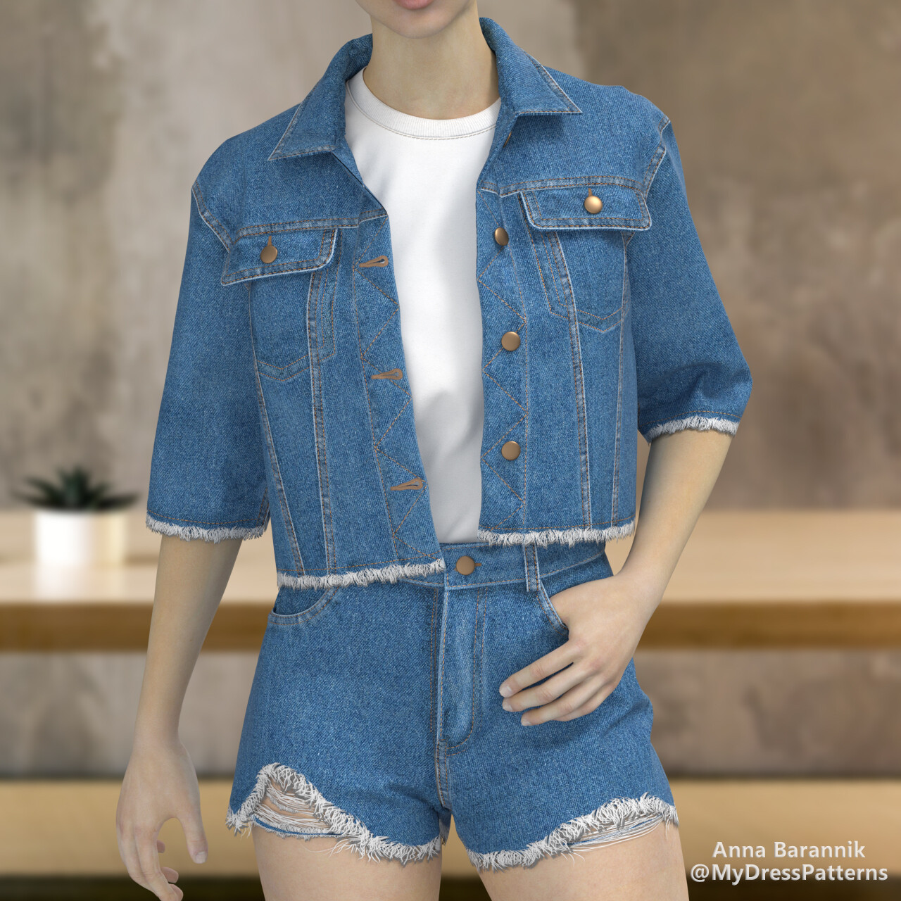 Anna Barannik Jeans suit in Clo3D