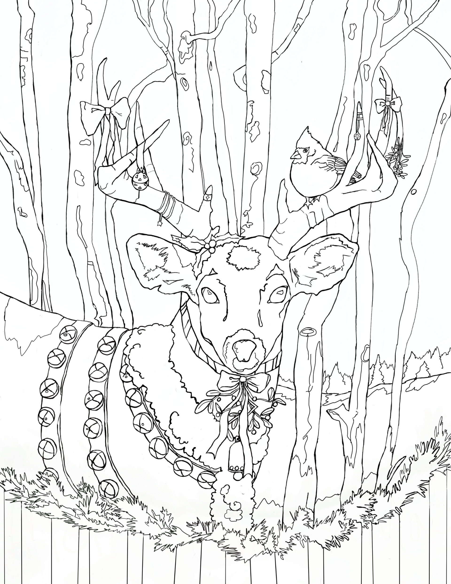 ArtStation - Christmas Coloring Page, Reindeer in Winter Wonderland