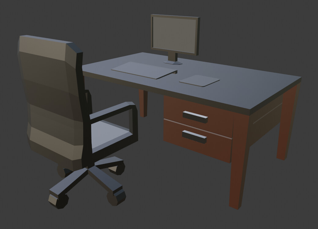 ArtStation Low Poly Desk and Chair