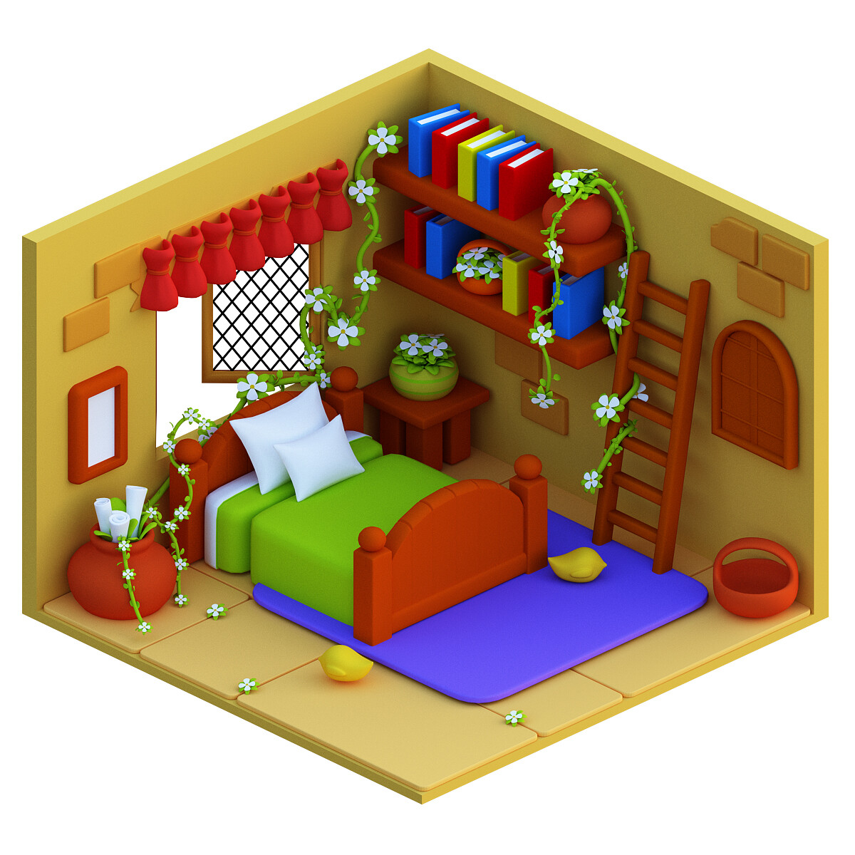 Artstation Isometric Stylized Bedroom 3d Model