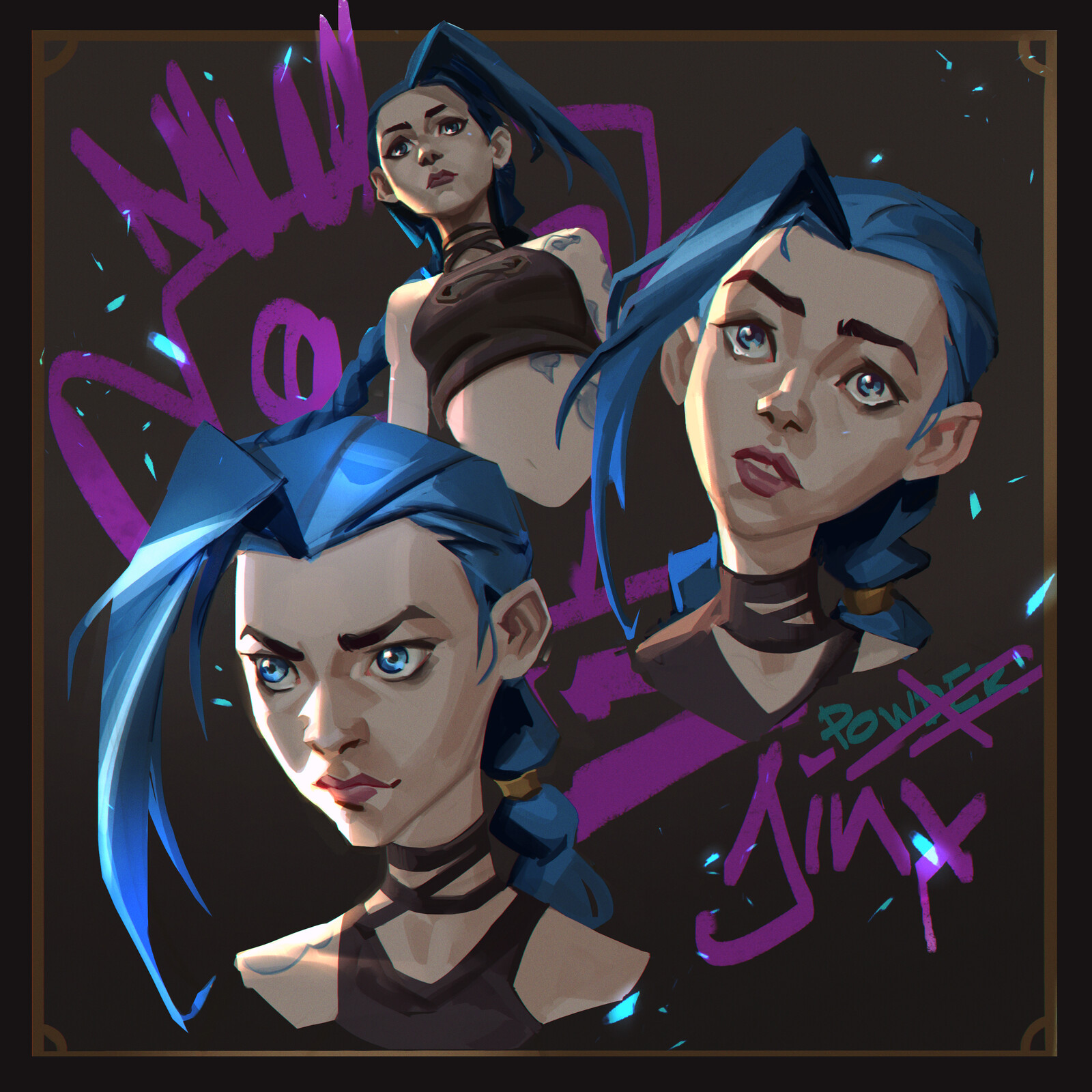 POWDER-JINX two portrait fanart sketches and a small study from Arcane :)