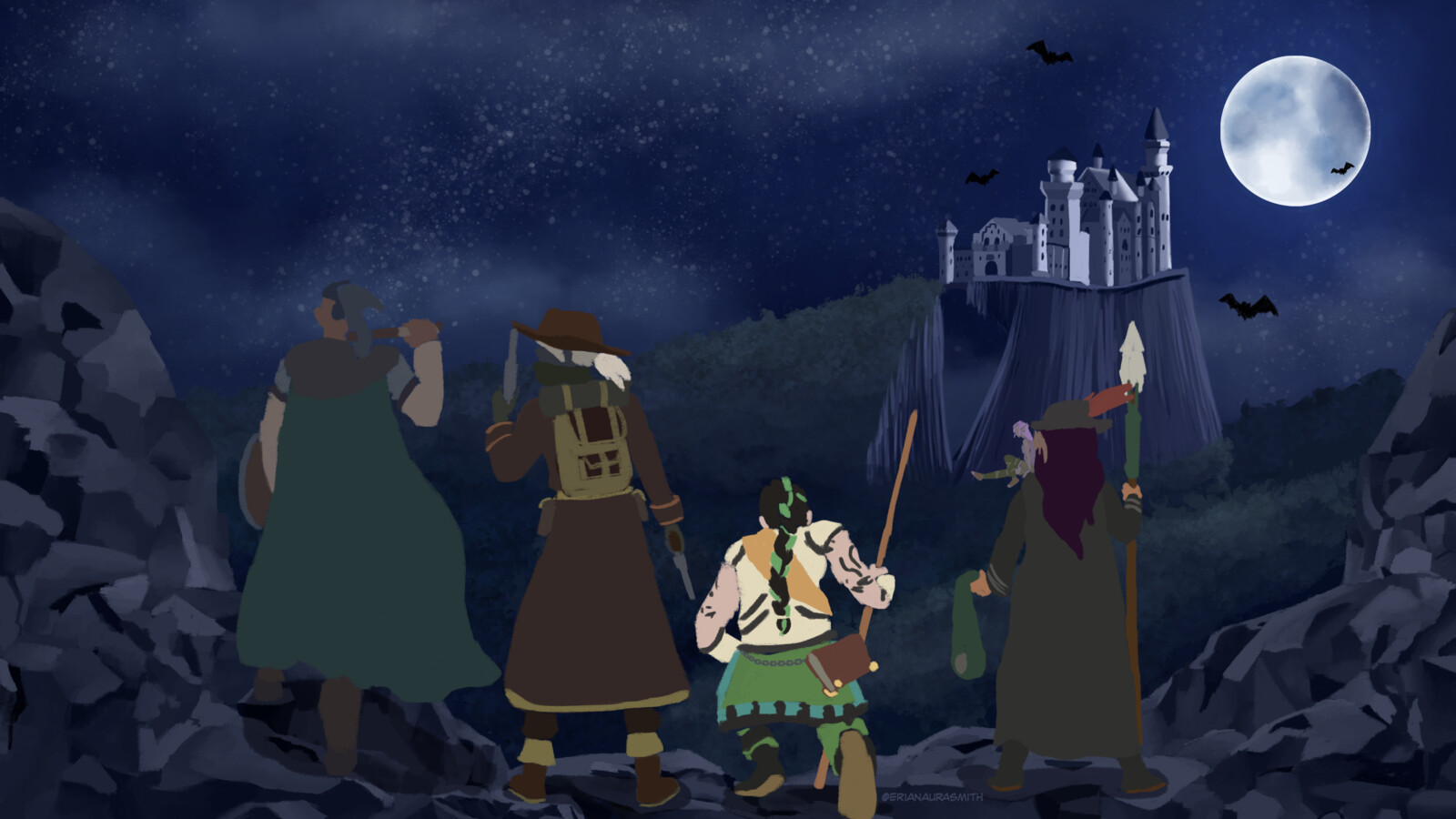 BG with characters added, pre-lighting effects &amp; painting