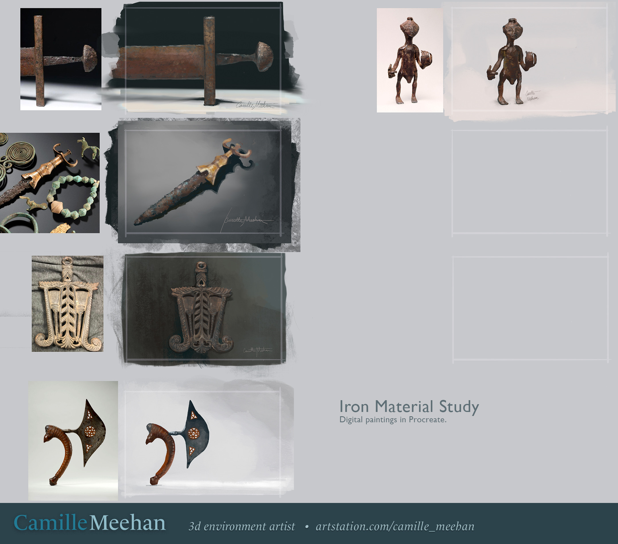 I created a few simpler iron studies as well, weapons, and gorgeous mound forged African ironwork. 