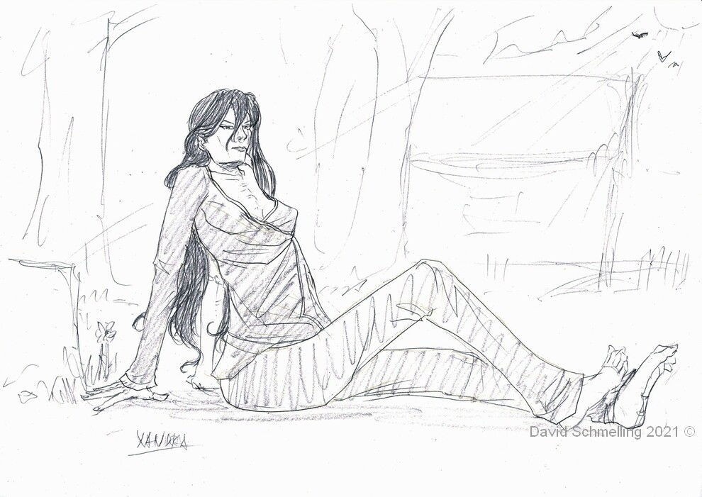 Xandra, a swordswoman. A rough draft to memorize some ideas for later.