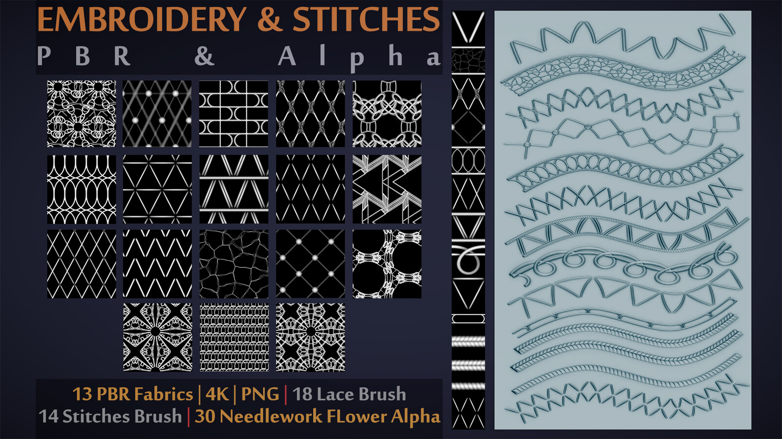 Embroidery - Stitches - NeedleWork | Alpha | PBR Mats