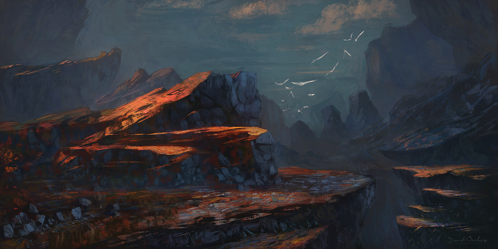 A misty canyon