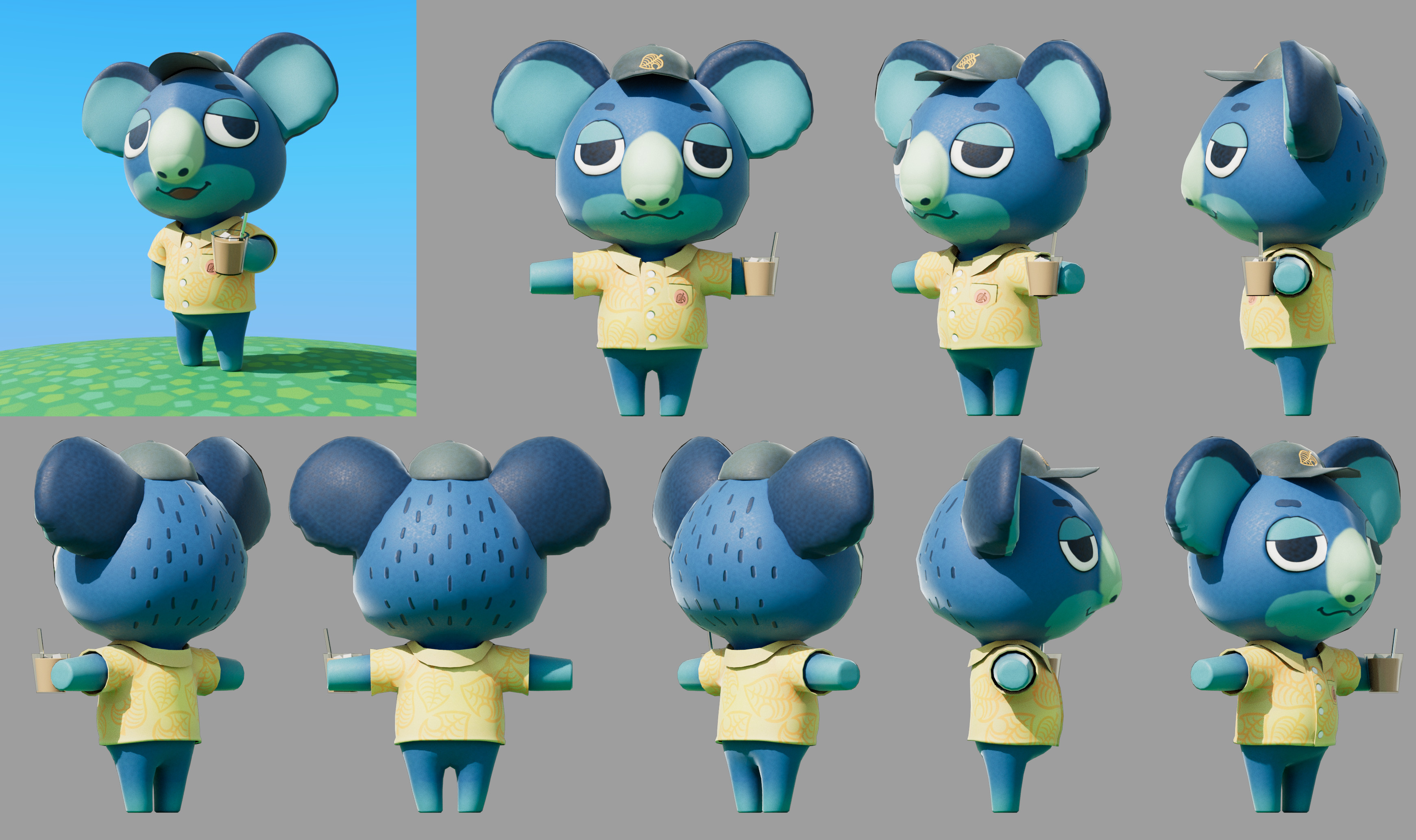 Turnaround images showing the character from multiple angles