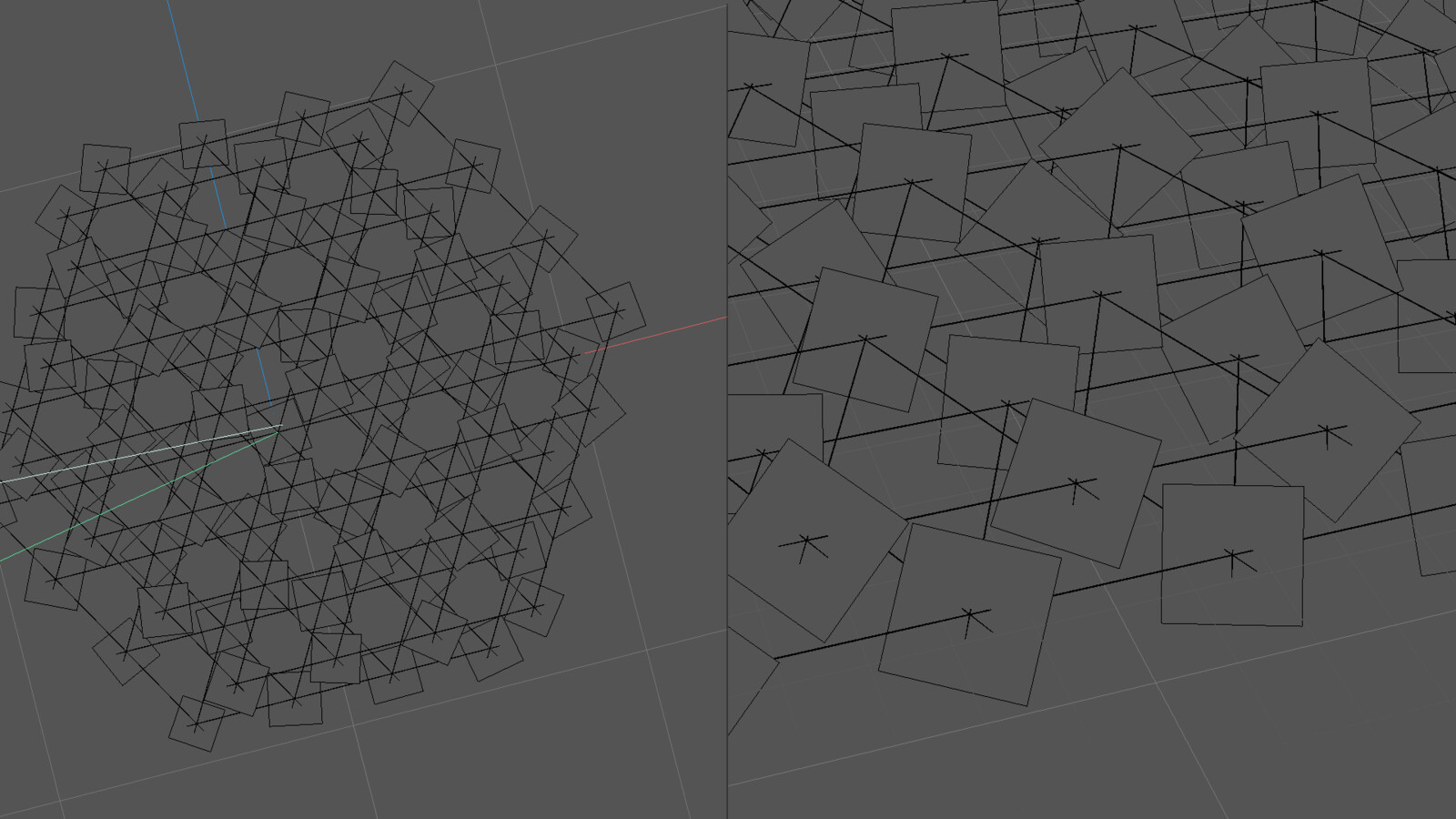 Wireframe. Rather than true 3D spheres, I used camera-mapped 2D planes.