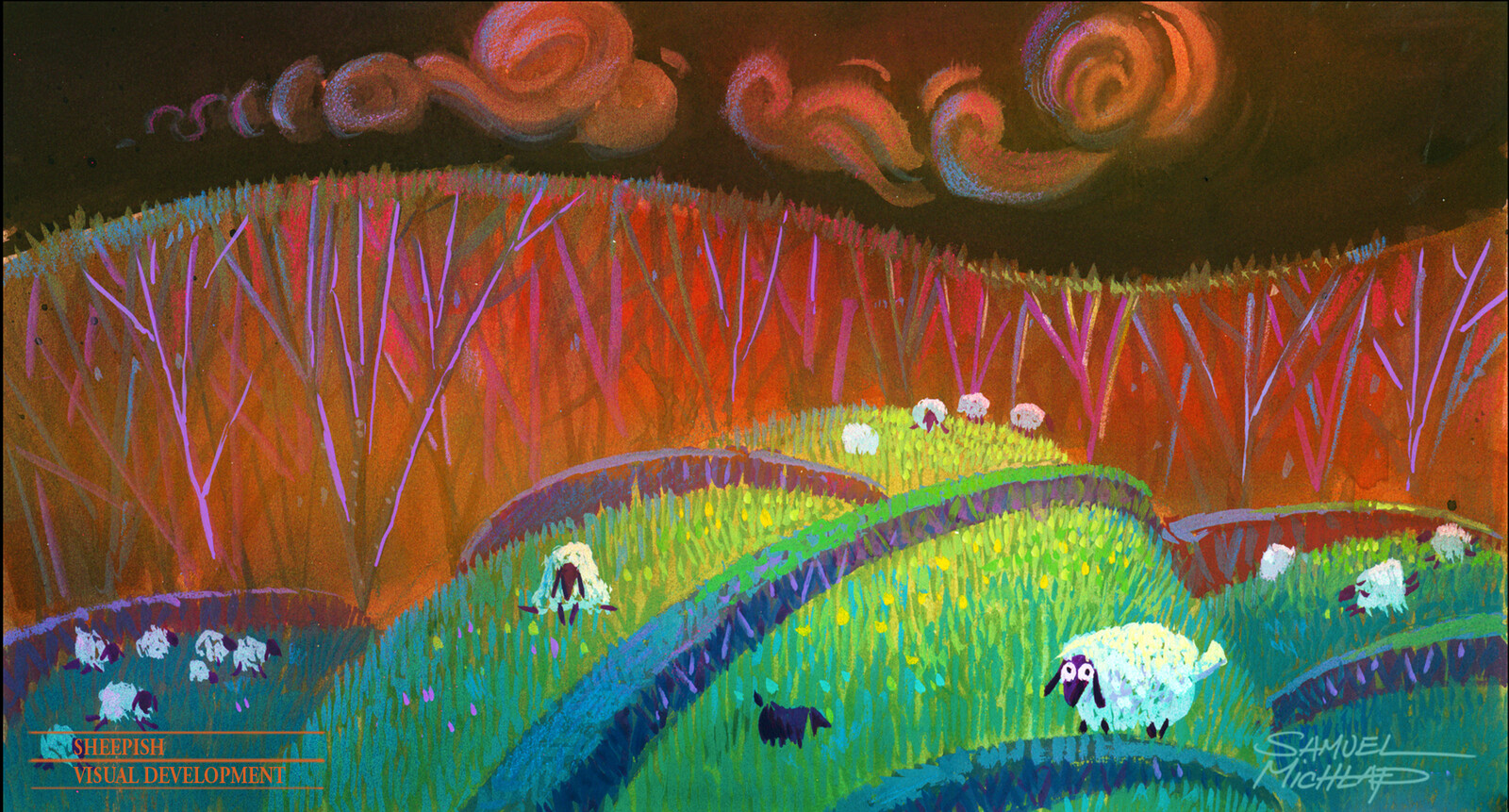 Hills in the shape of fluffy sheep. I was so interested in pushing the shapes and ideas.