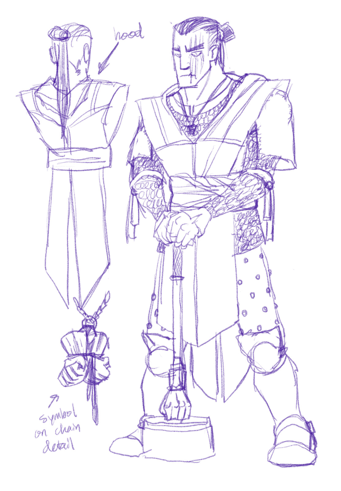 Drake Gosso, a human cleric. His god's symbol is two fists facing opposite directions, tied together by a red thread