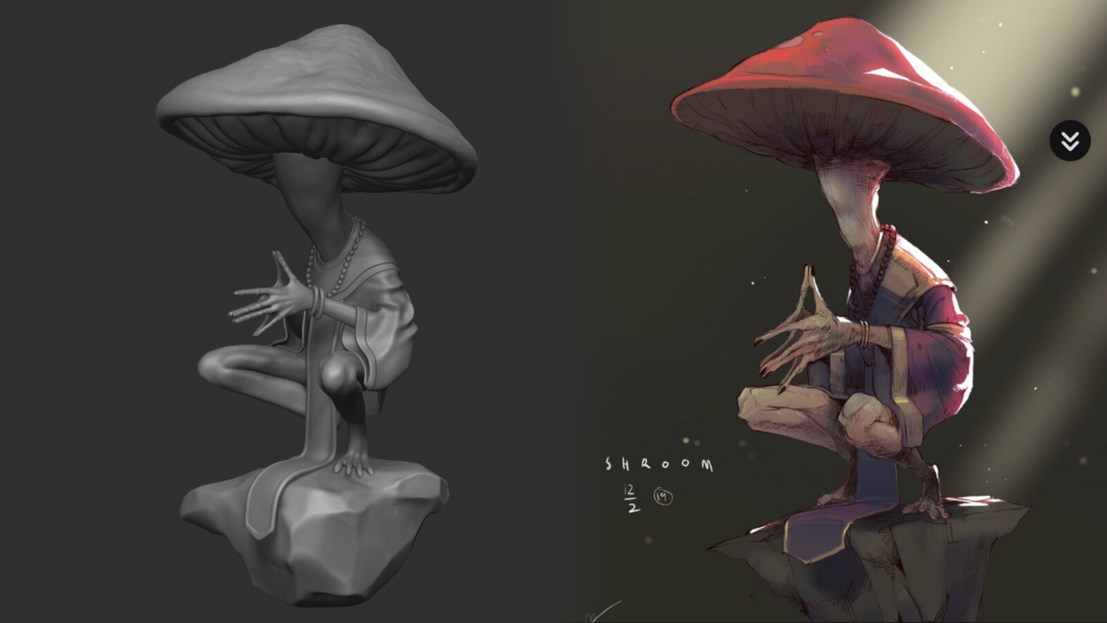Left: Clay Sculpt | Right: Concept Art