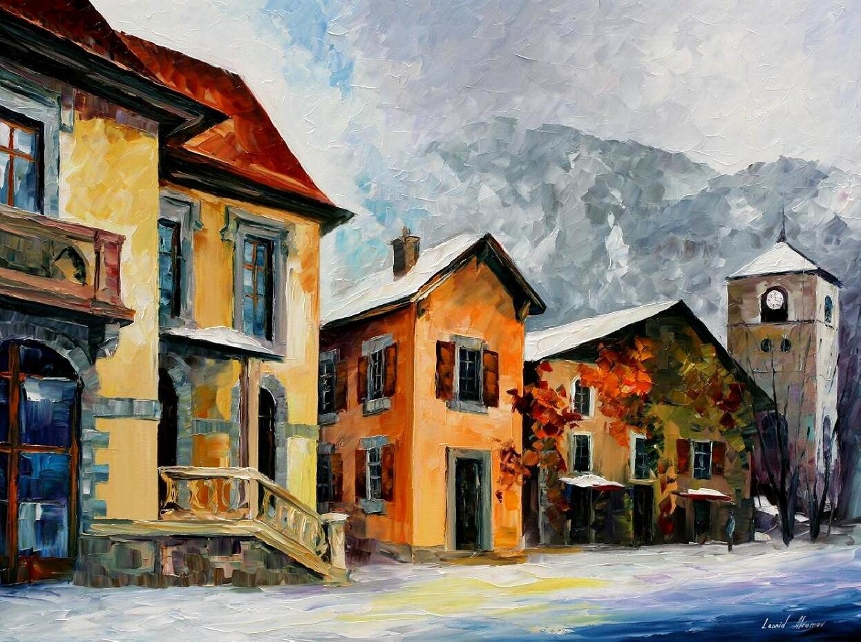 Швейцария Альпы акварель