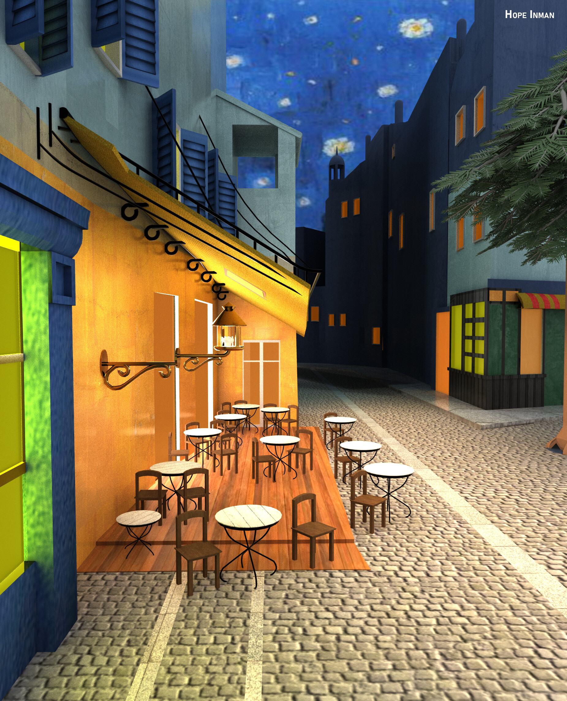 ArtStation 3D Model of Caf Terrace At Night