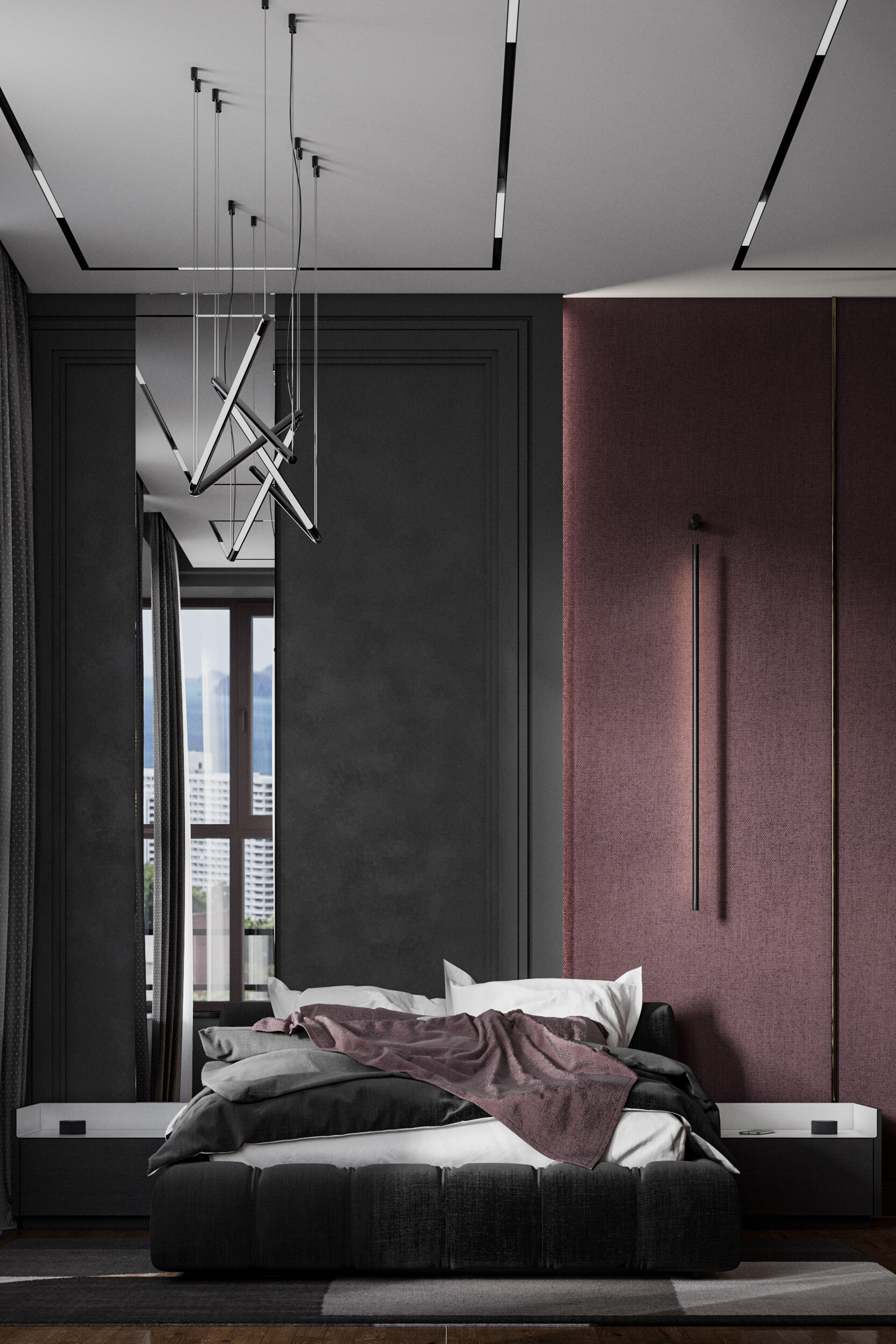 ArtStation Modern bedroom with classic elements in the color bordeaux