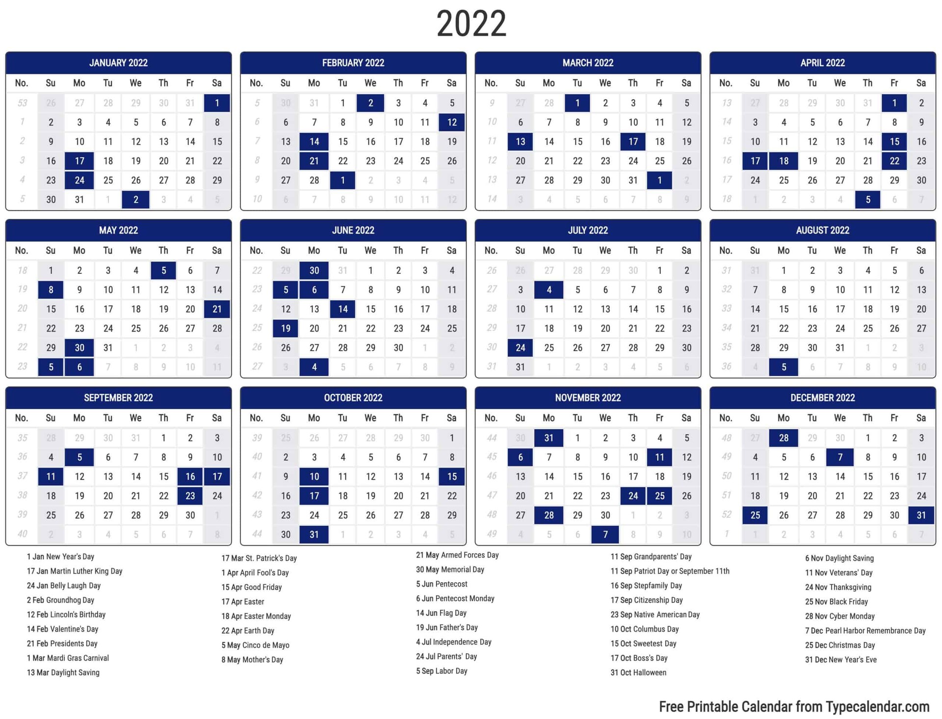 With 2022 holidays calendar 2022, 2023