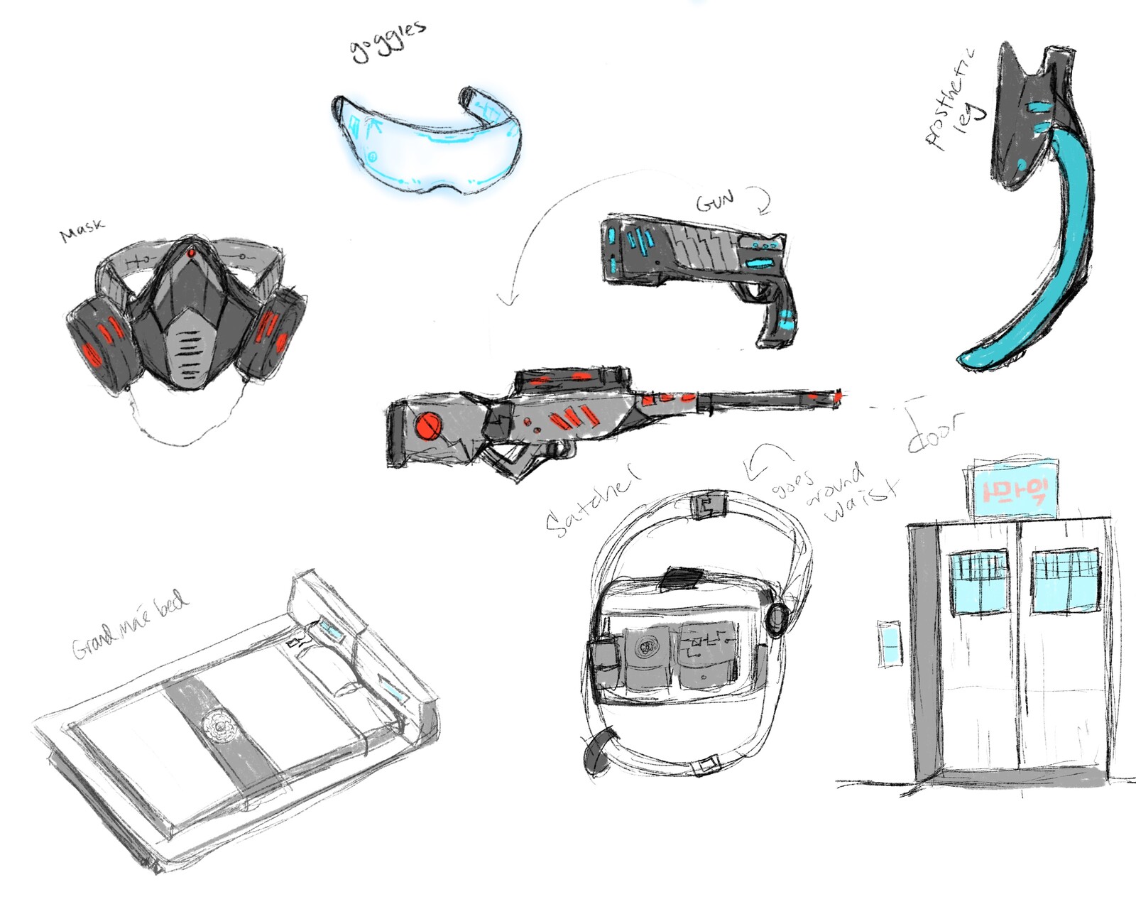 cyberpunk related props sketch