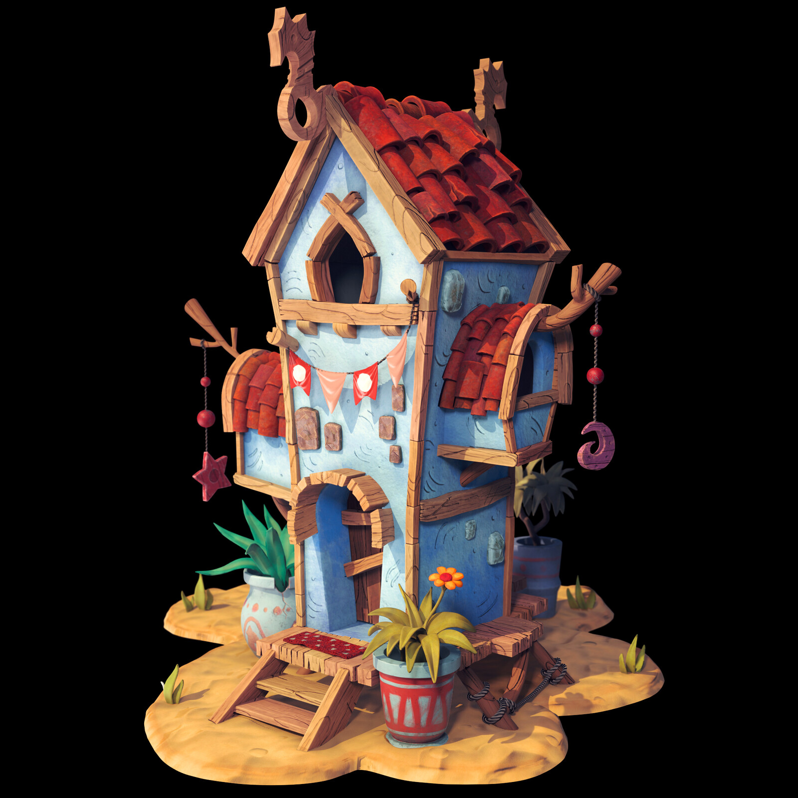3D building. Modeling textured and postproduced