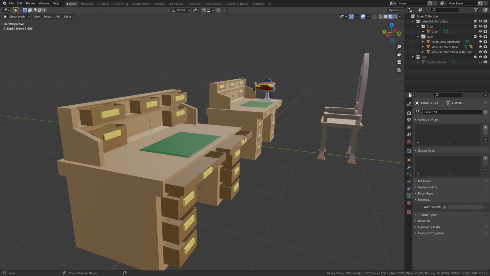 Desk with interactable draws (Two versions showing detail and no detail)