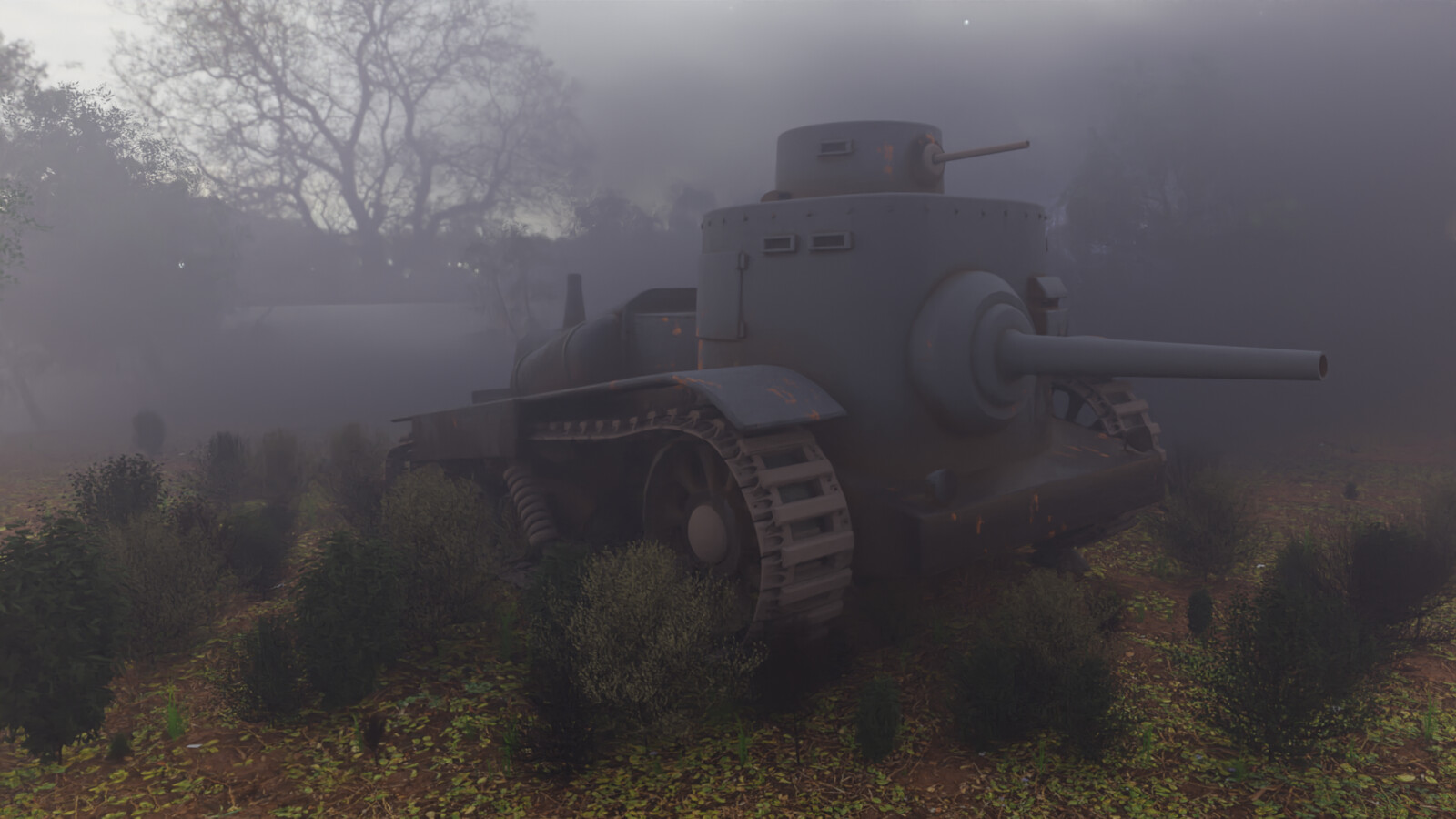Quick Tank and bushes, render with cycles and denoise