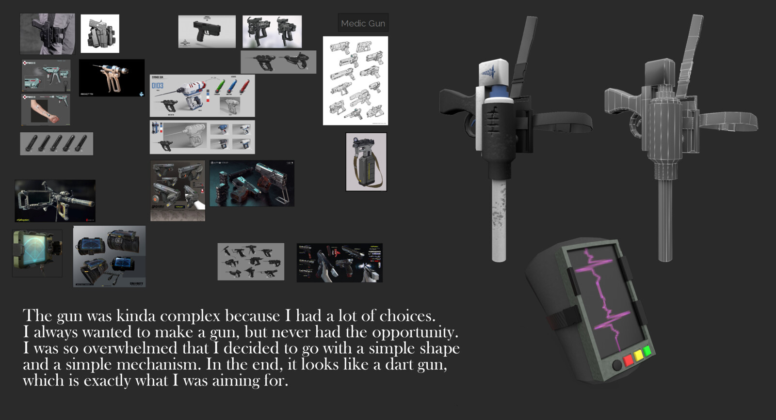 Moodboard and render of the gun and props